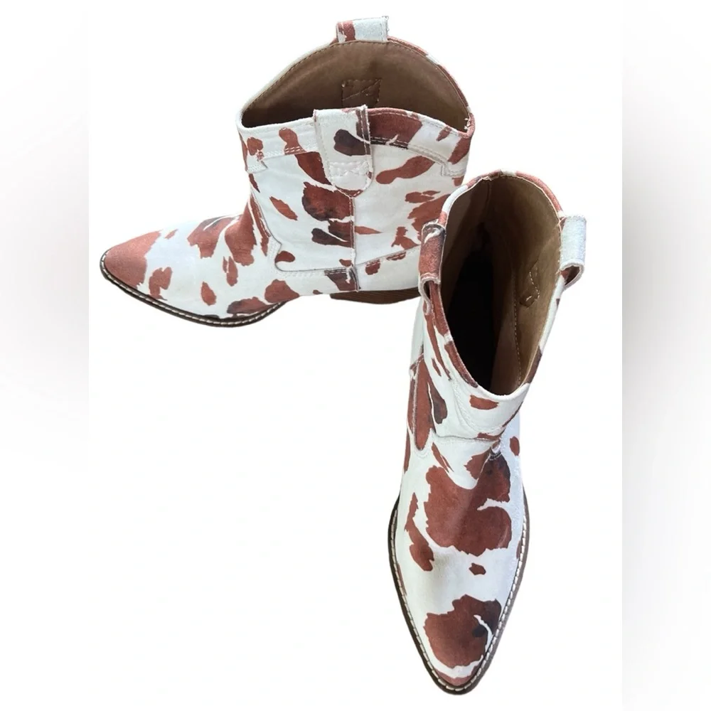 Revolve Brown and White Suede Cowgirl Boots Size 8 - Picture 3 of 14